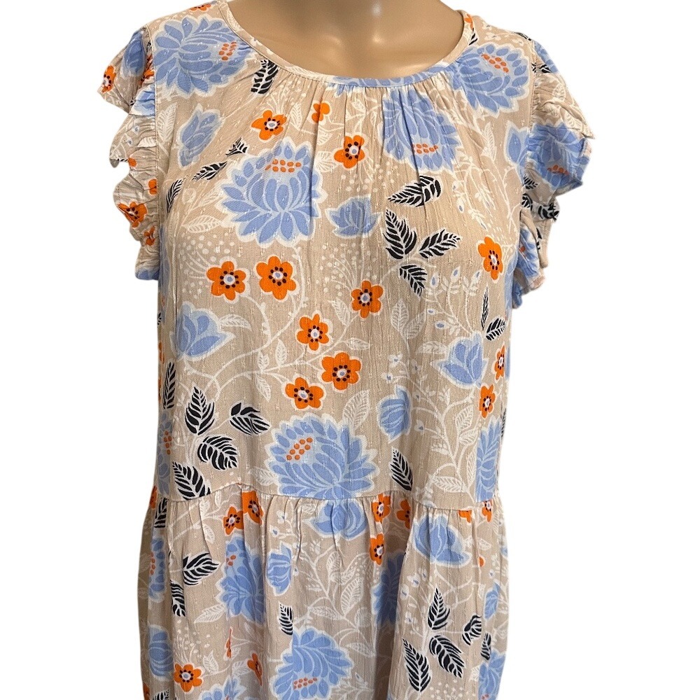 LOFT Outlet Women's Tiered Floral Print Ruffle Sleeve Midi‎ Dress Size M - Picture 2 of 6
